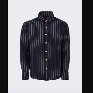 The Elder Statesman Pinstripe Terry Shirt Navy And White - S